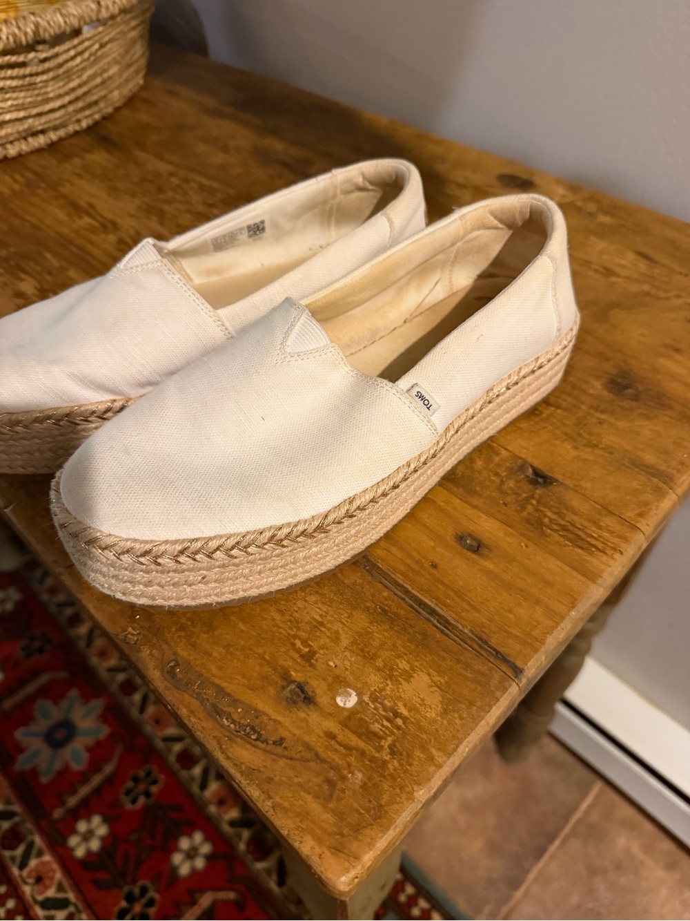 TOMS Cream Canvas Espadrille Platform Slip-Ons
